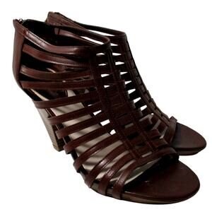 Studio Paolo Women's Brown Cage Ankle Bootie Zip Back Heels Size 9M